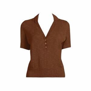 Land’s End Short Sleeve Polo Sweater in Rich Ginger Brown - Large, NWOT